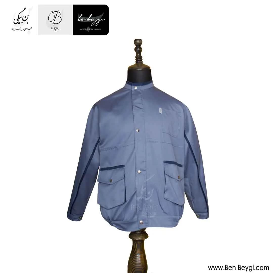 کاپشن کار با شلوار پارچه کجراه قاپک دار دو جیب درب دار یقه ایستاده رنگ طوسی کد 26643 — تصویر ۴