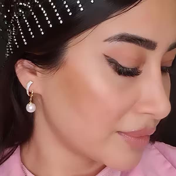 گوشواره میخی آویز مروارید ژوپینگ طلایی