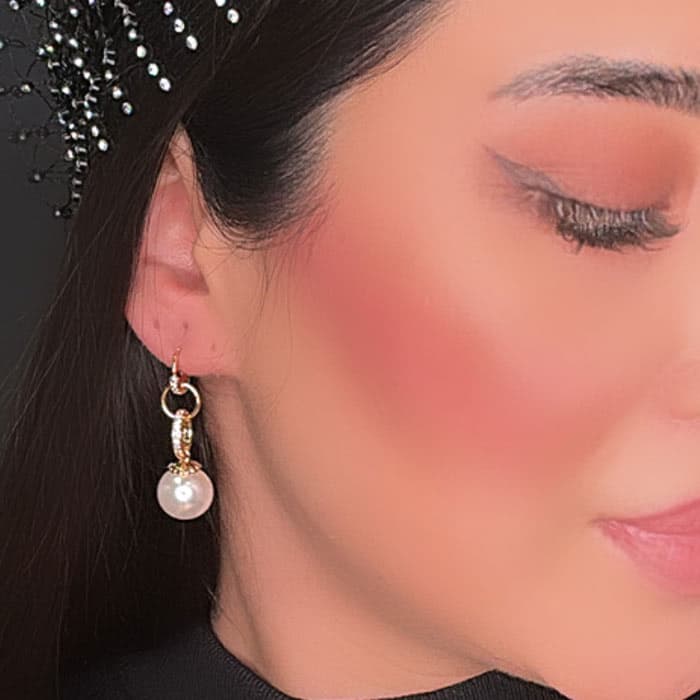 گوشواره نگیندار آویز تک مروارید ژوپینگ طلایی