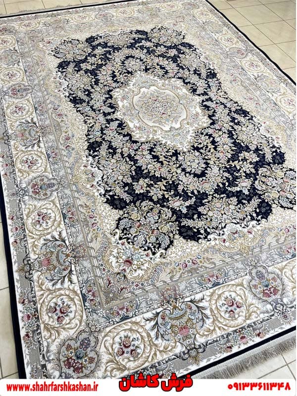 فرش باغ بهشت 1500 شانه سرمه ای تراکم 4500