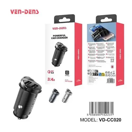 شارژر فندکی فست شارژ دو پورت USB وندنز VENDENS CC020 3.4A — تصویر ۲