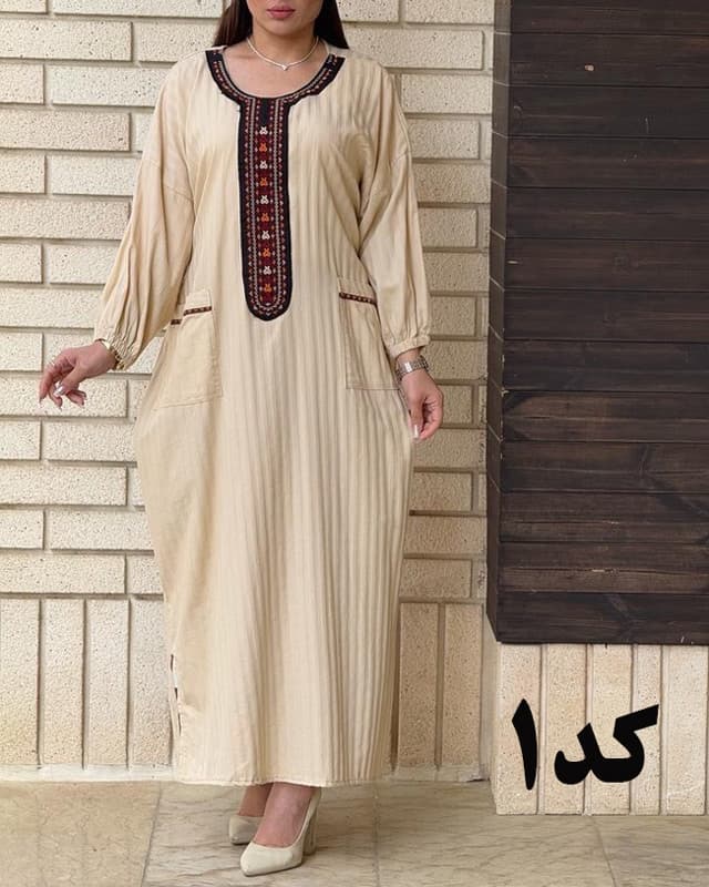 پیراهن کفتان یقه سنتی جیب دار 6173 — تصویر ۷