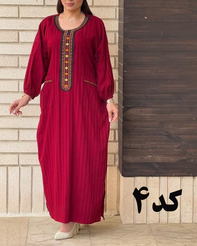 پیراهن کفتان یقه سنتی جیب دار 6173 — تصویر ۱۰