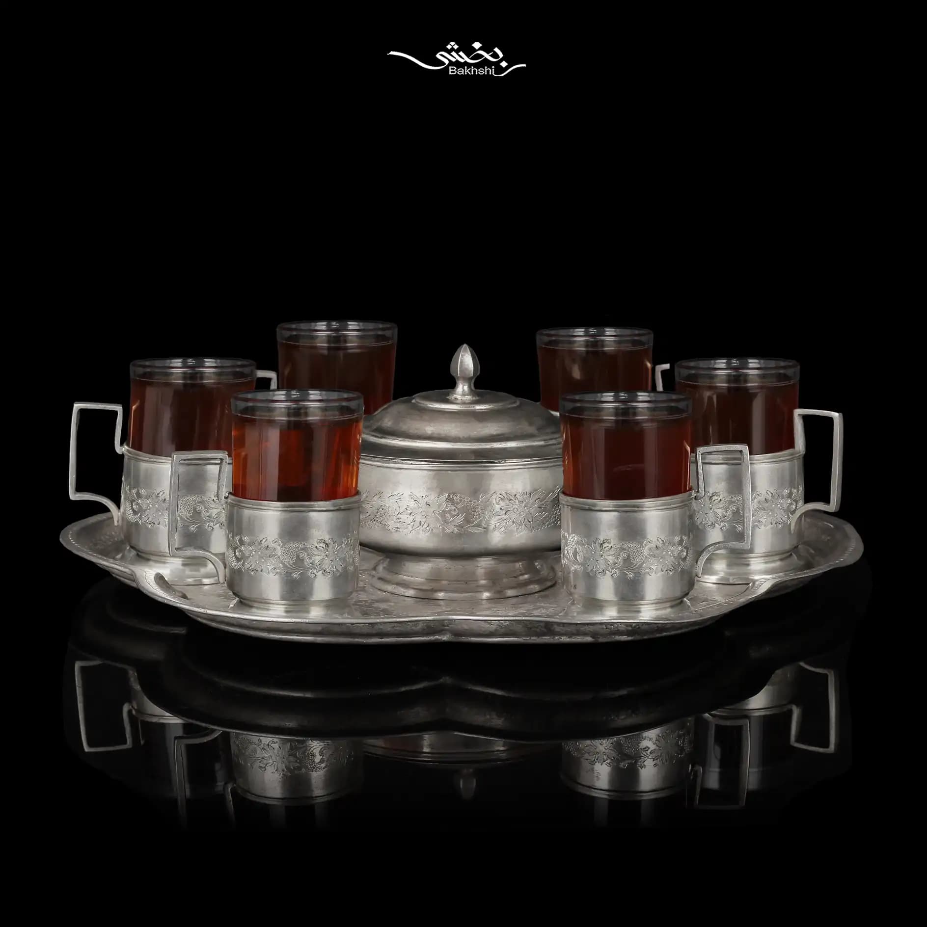 ست چایخوری نقره قلم گل و بوته