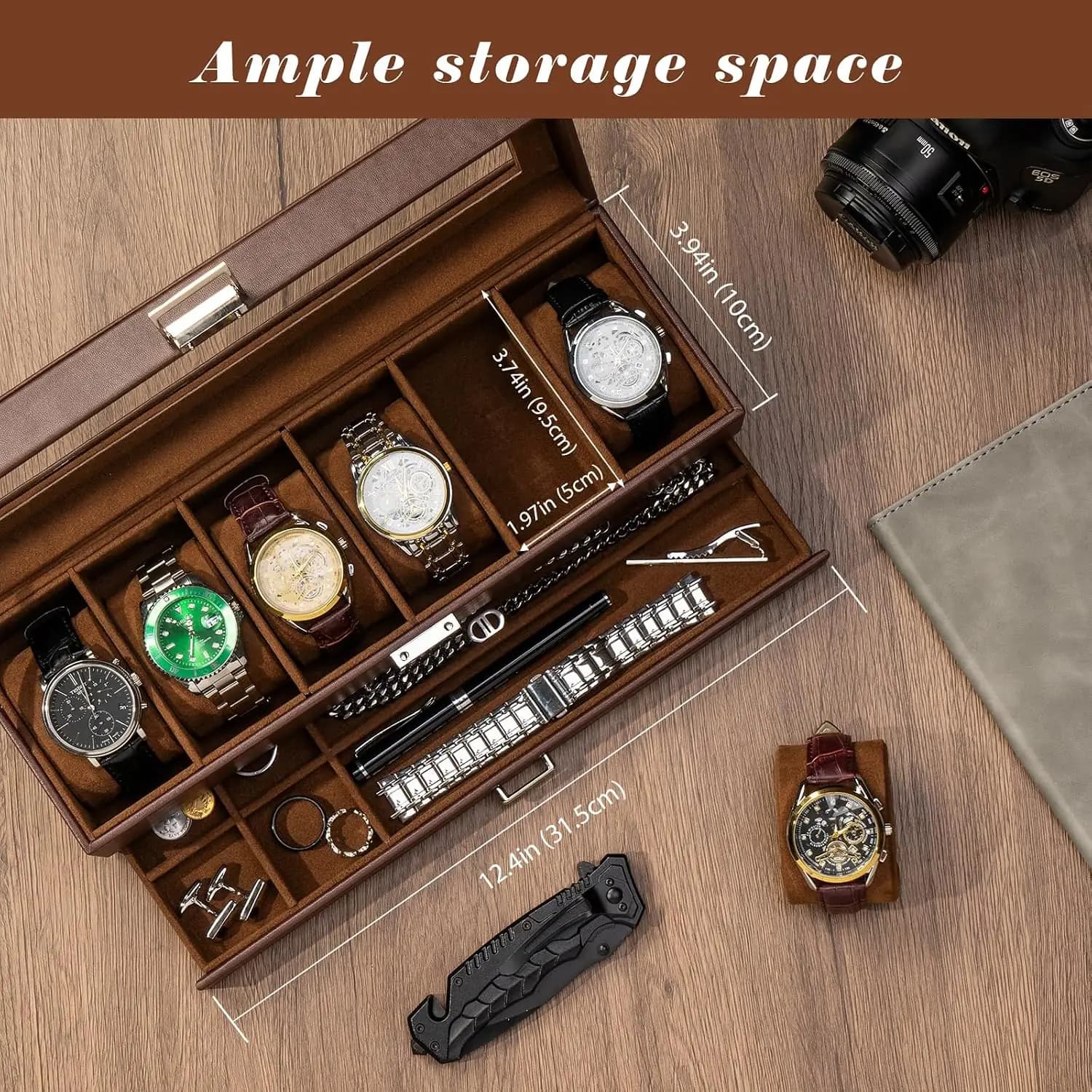 جعبه ساعت ProCase مدل PC-08363963 | 6 خانه با کشو – قهوهای — تصویر ۳