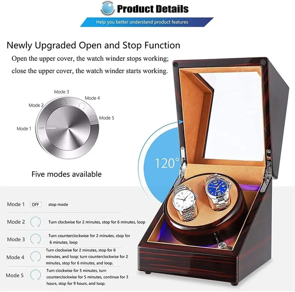 وایندر ساعت اتوماتیک دوتایی هومارکت | Homarket Automatic Watch Winder Double — تصویر ۳