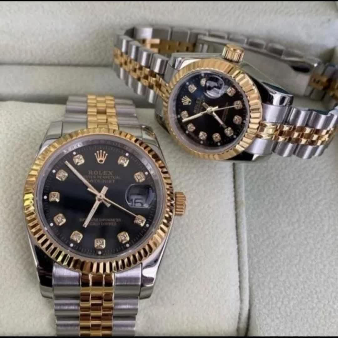 ساعت مچی ست زنانه مردانه رولکس Rolex صفحه مشکی — تصویر ۸