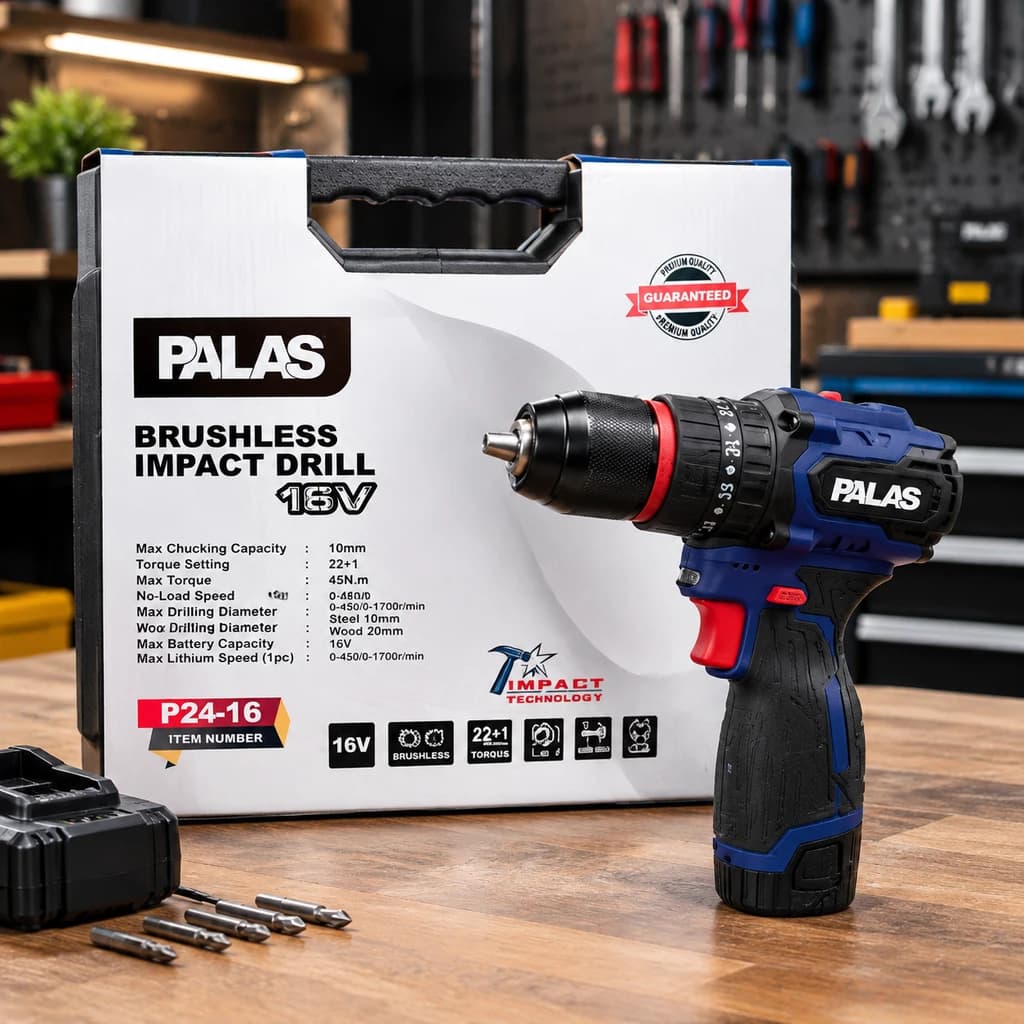دریل شارژی براشلس چکشی ۱۶ ولت پالاس PALAS P24-16 | با گارانتی و بهترین