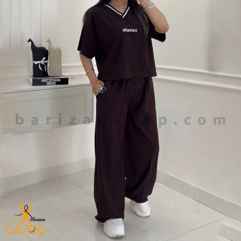ست تیشرت و شلوار زنانه کتان سیلک هرمس (فروش عمده)