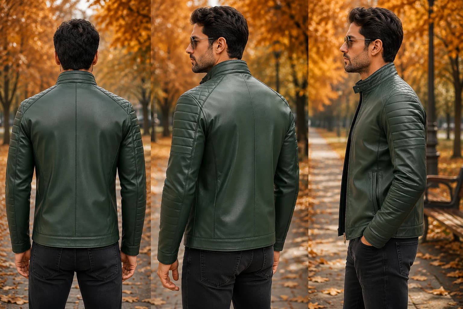کاپشن چرم سبز مردانه K515 – چرم طبیعی گوسفندی – سایز 48 تا 60 — تصویر ۷
