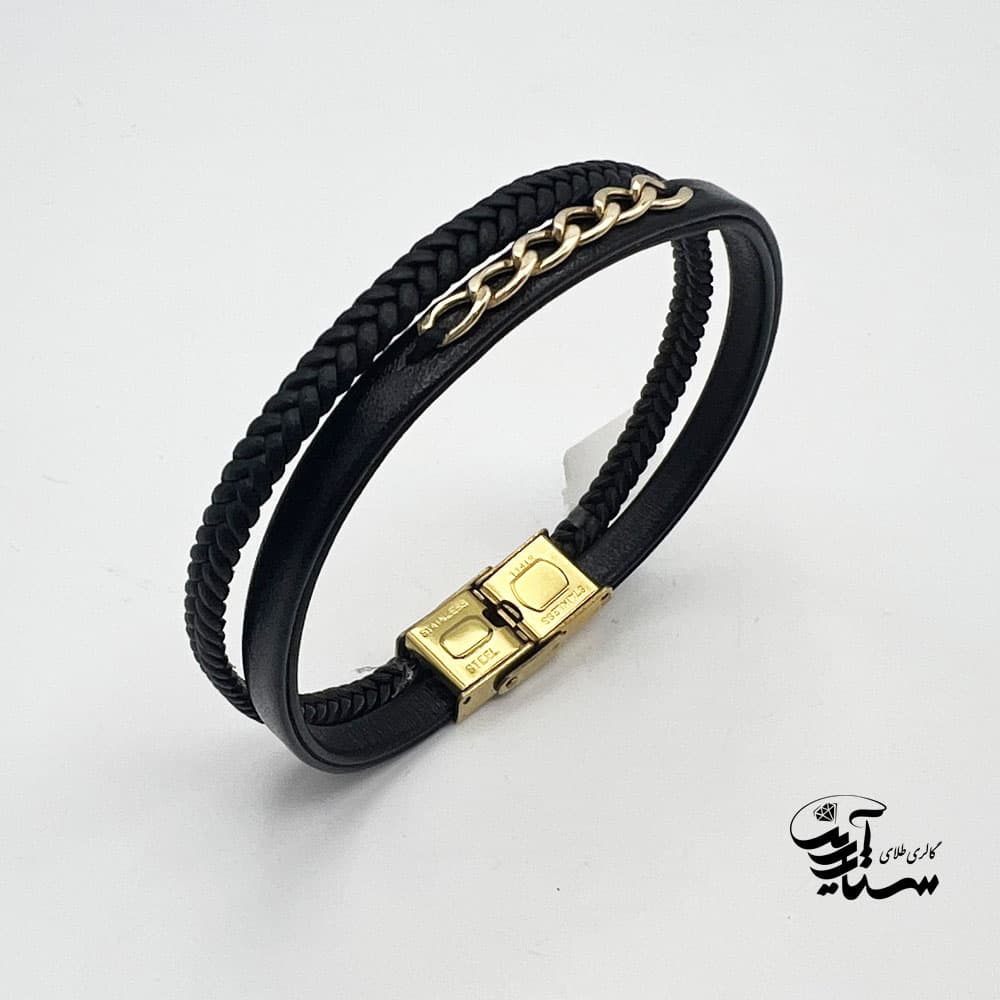 دستبند چرم و طلا کد 1169