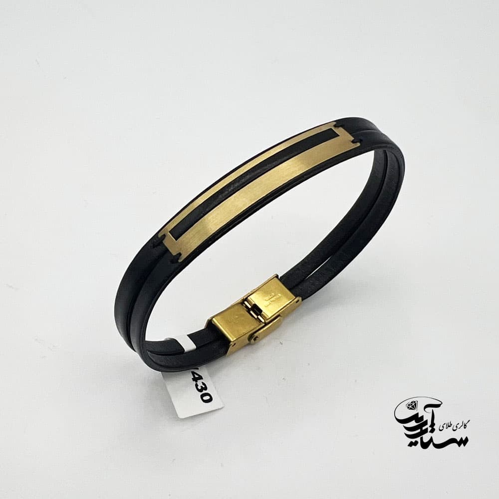 دستبند چرم و طلا مردانه کد 1148