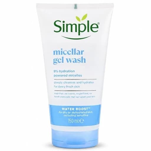 ژل میسلار شوینده صورت سیمپل 150 میل Simple Water Boost Micellar Gel Facial Wash آبرسان پوست پاکسازی ملایم شاداب کننده