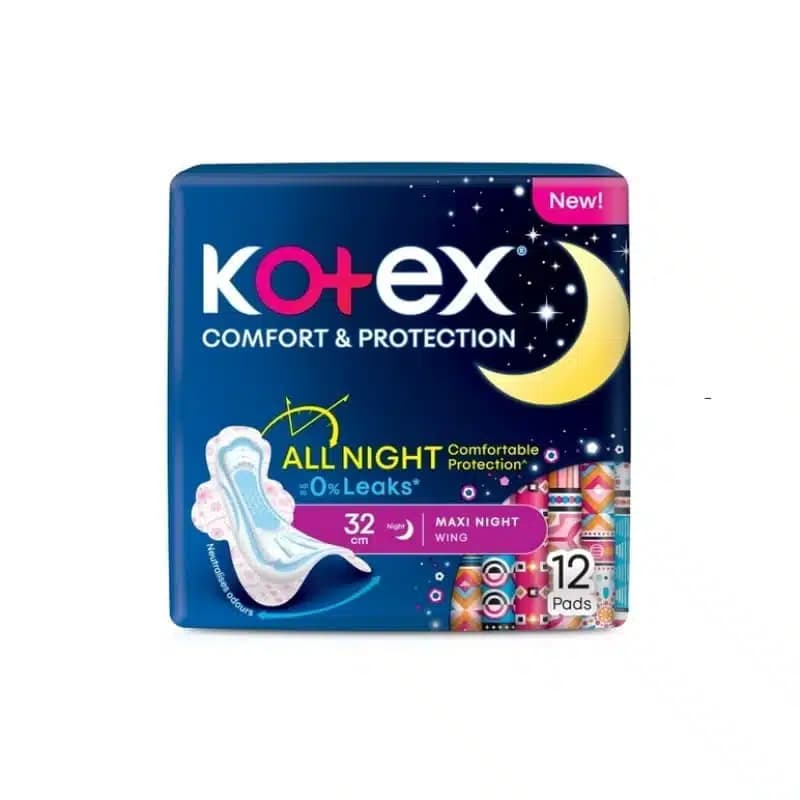 نوار بهداشتی بالدار شبانه کوتکس Kotex مدل Comfort & Protection All Night سایز 32cm (بسته 12 عددی)