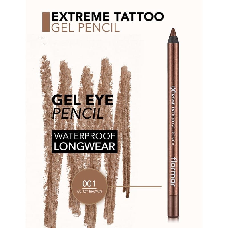 مداد چشم ژلی فلورمار flormar مدل Extreme Tattoo Gel Pencil کد 001(رنگ Glitzy Brown) — تصویر ۵