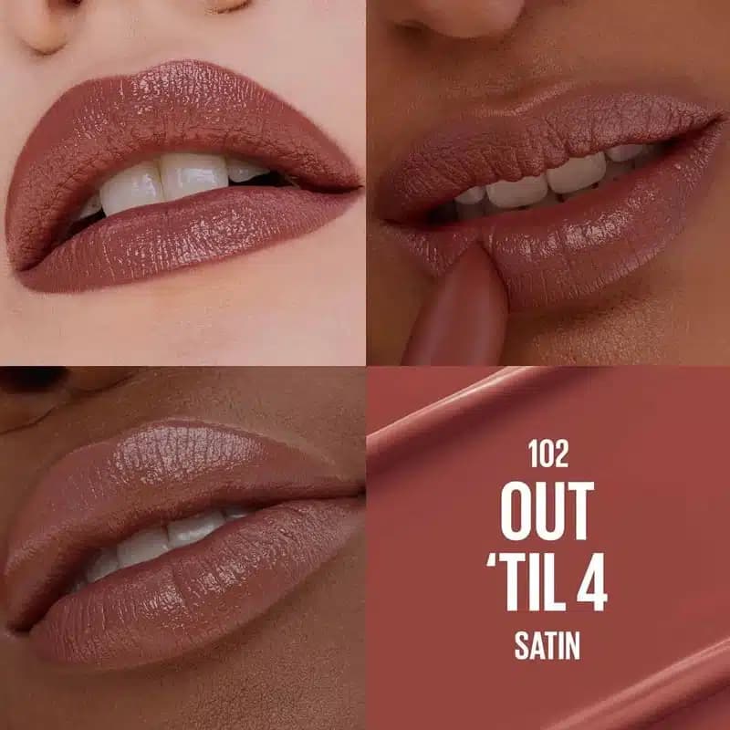 رژلب جامد ساتنی میبلین Maybelline مدل Moisturizing Serum Lipstick کد 102 رنگ Out ‘Til 4 — تصویر ۴