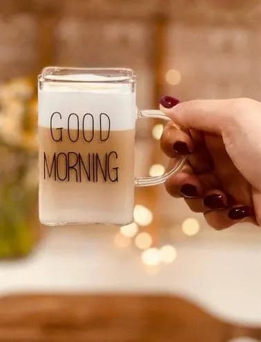 لیوان پیرکس مربعی طرح گود مورنینگ (Good Morning)