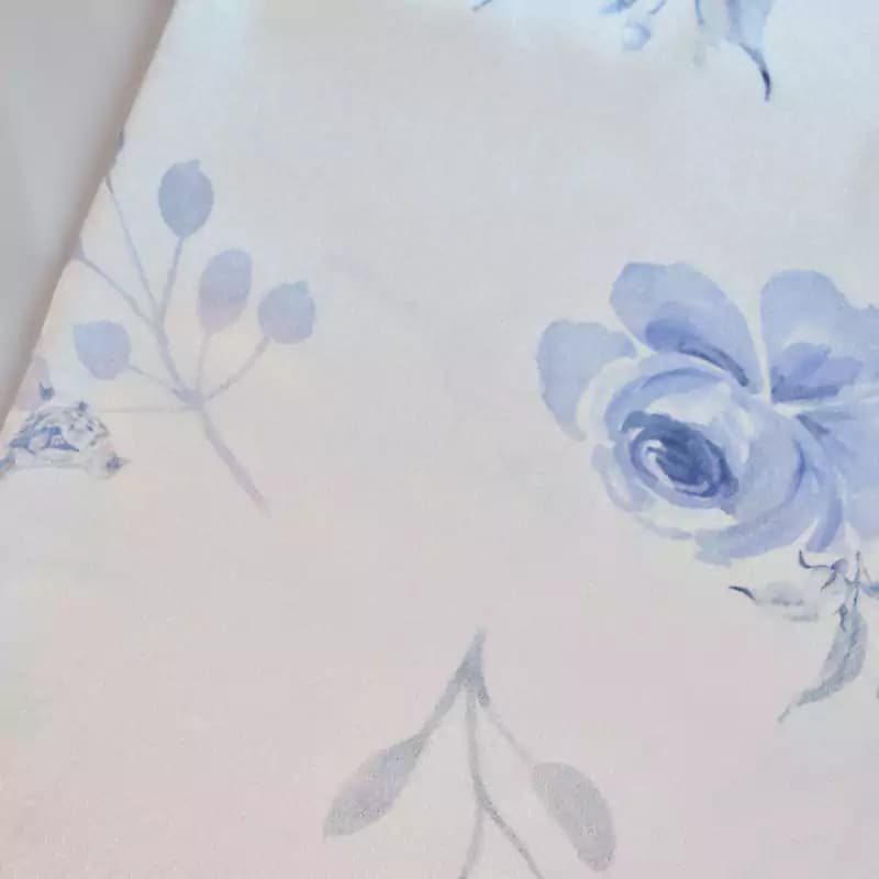 پارچه ساتن ال ایکس طرح گل آبی