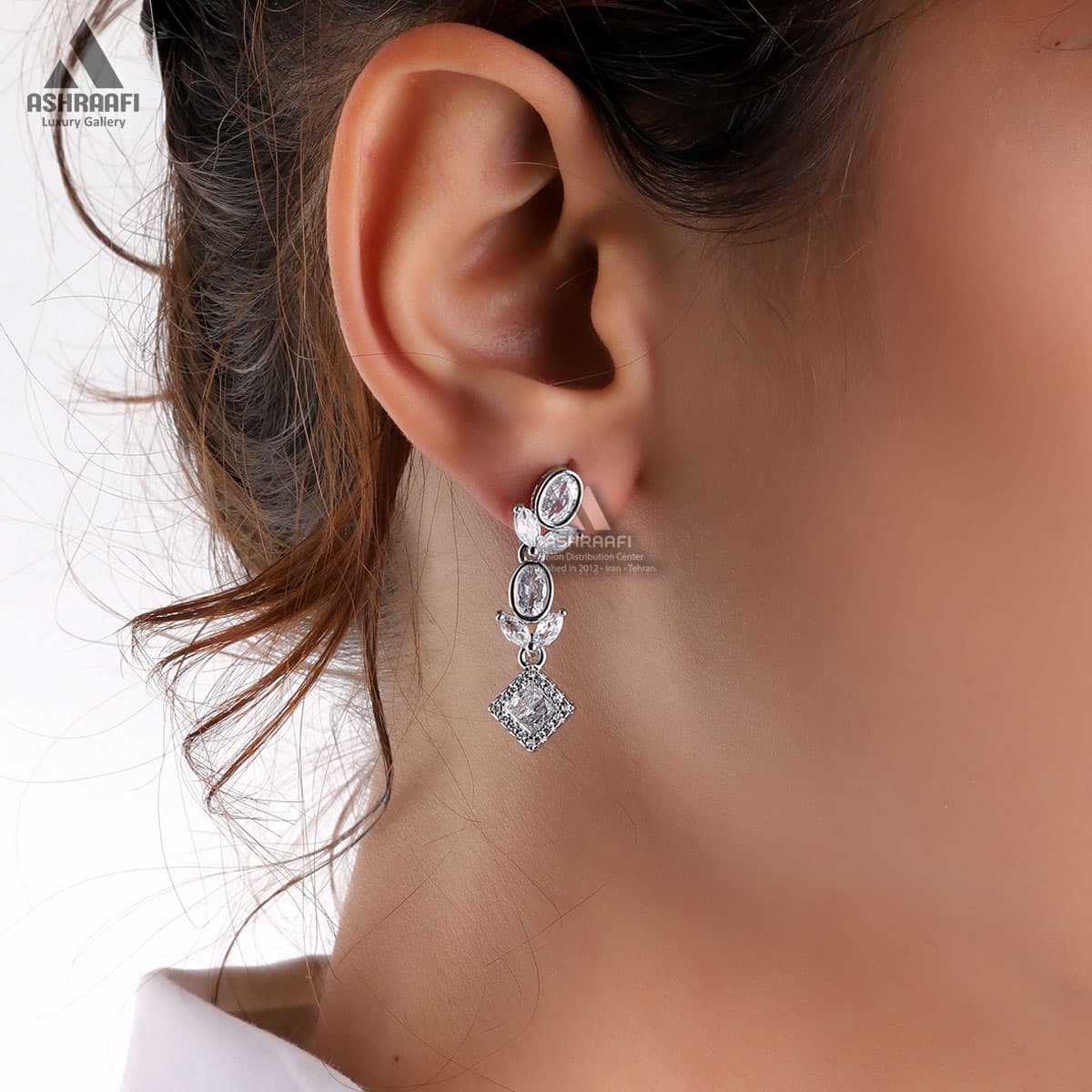 گوشواره الماسی نقرهای Diamond Earrings S9 — تصویر ۳