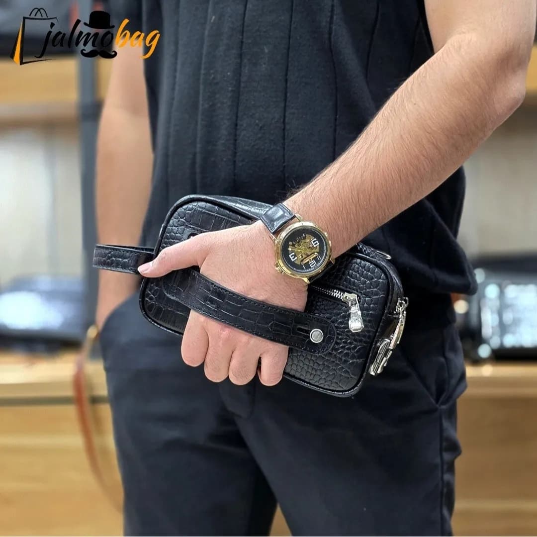 کیف دستی چرم طبیعی چرم ظفر دو خانه با جاکارتی و رمزدار — تصویر ۴