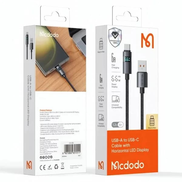 کابل تایپ سی فست شارژ 66 وات مک دودو CA-652 طول 1.2 متر — تصویر ۶
