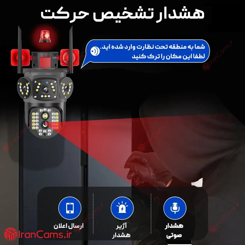 دوربین مینی اسپید دام بی سیم سیمکارتی سه لنز 8 مگاپیکسل V380 مدل A4H-2 — تصویر ۸