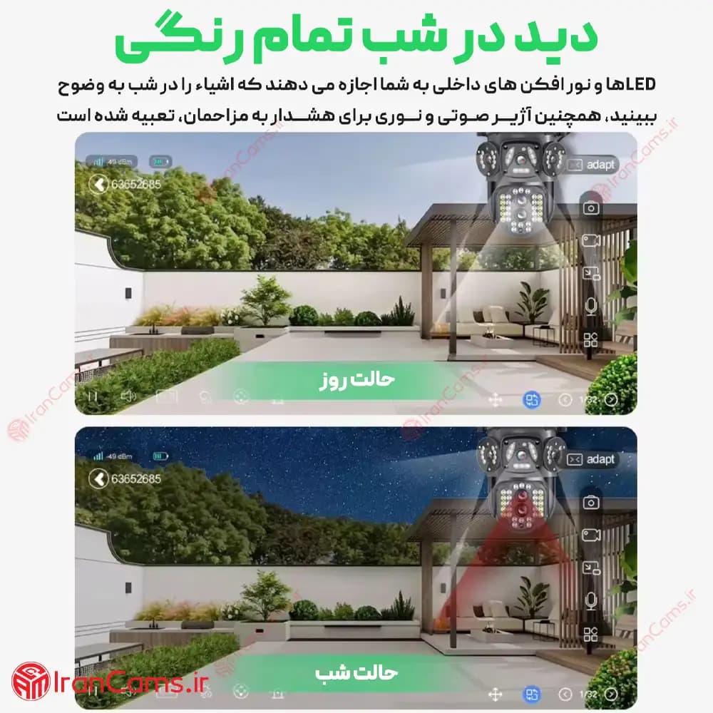 دوربین مینی اسپید دام بی سیم سیمکارتی سه لنز 8 مگاپیکسل V380 مدل A4H-2 — تصویر ۷