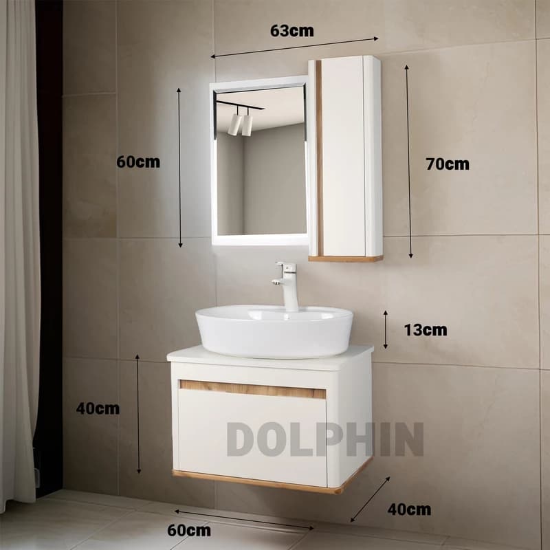 ست کابینت و روشویی دلفین مدل ZN-R20-6040 به همراه آینه و باکس — تصویر ۳