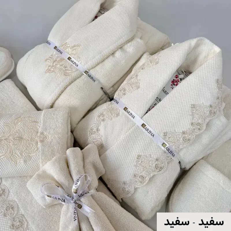 ست حوله جهیزیه عروس و داماد کارینا مدل دانتل دلبر – کلاسیک — تصویر ۹
