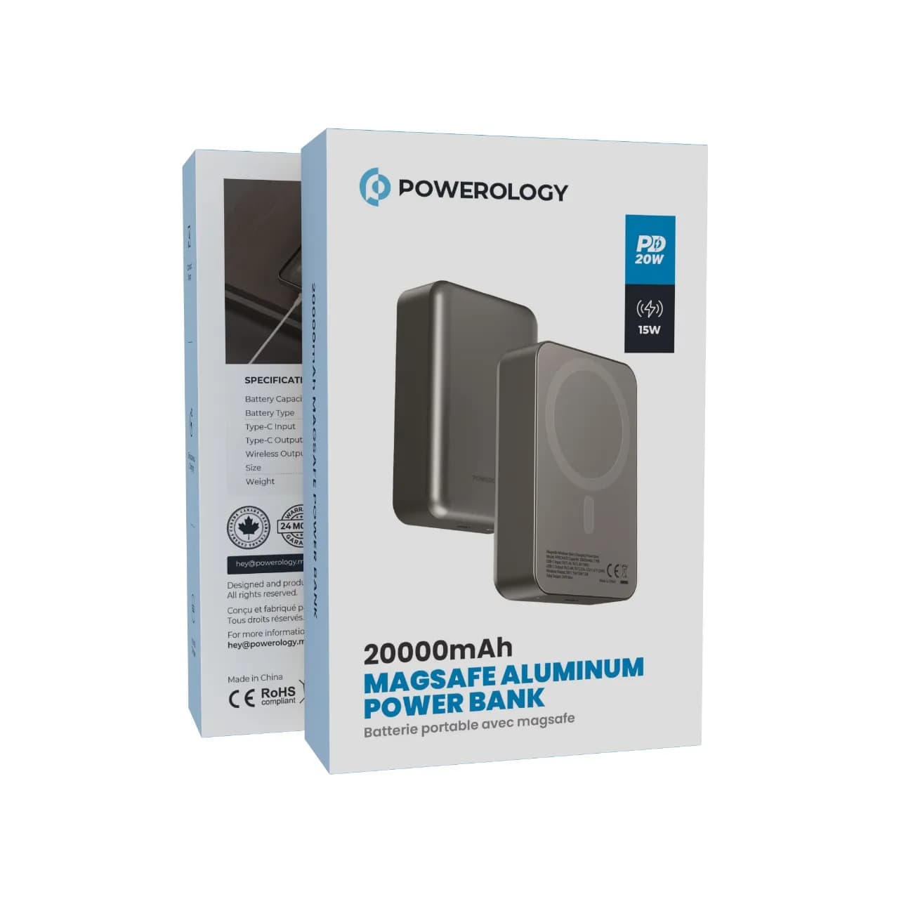 Powerology 20000mAh MAGSAFE ALUMINUM POWER BANK PPBCHA33GY پاوربانک مگ سیف پاورولوژی