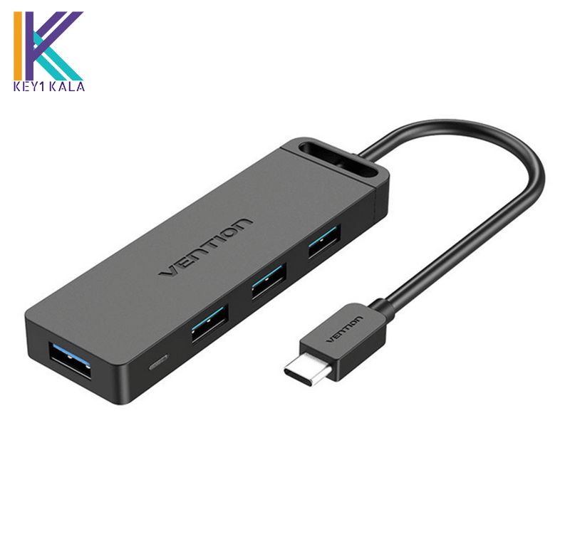 هاب Type-C to 4-Port USB 3.0 Hub with Power Supply Black 0.15M ABS Type