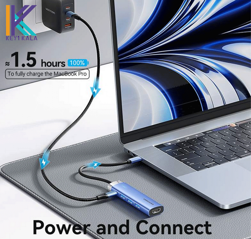 هاب USB-C to HDMI/USB 3.0 x 3/PD Docking Station 0.15M Blue Aluminum Alloy Type — تصویر ۷