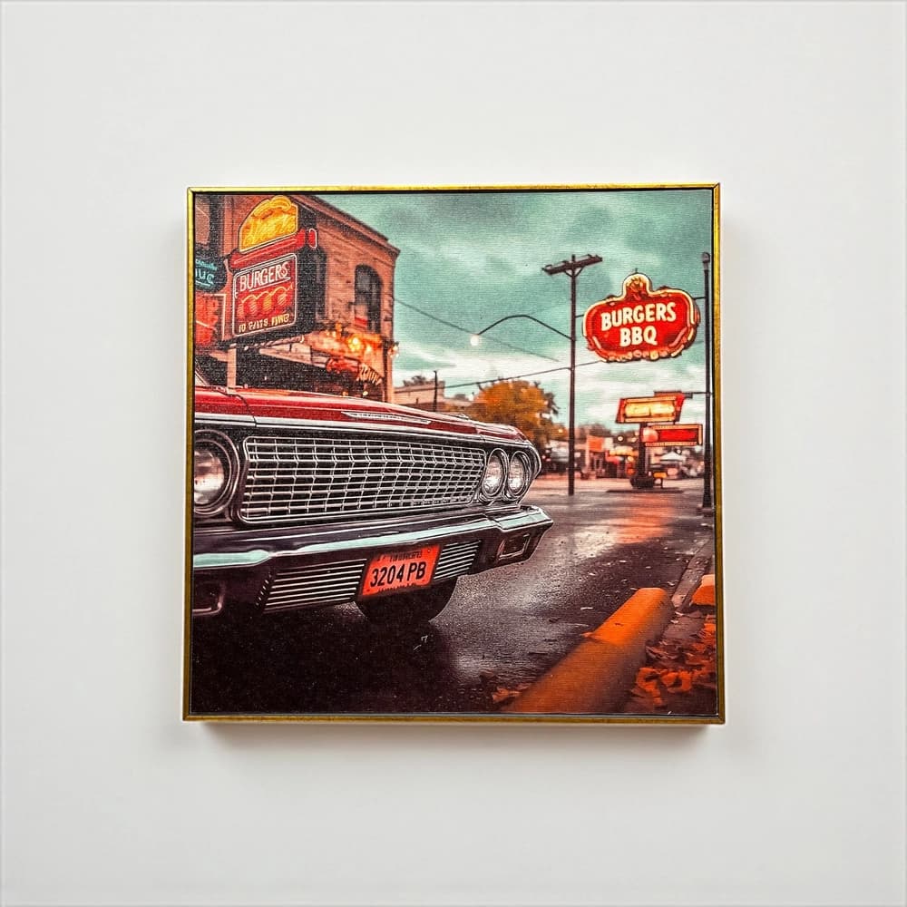تابلو دیواری طرح Classic Car and BBQ با ابعاد 30×30