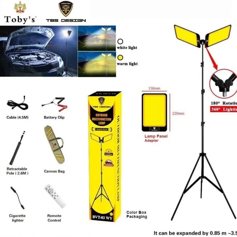 💡 فیـشلایت دو پنل Tobys BVT-03W | چراغ کار و کمپینگ ۷۰۰۰ لومن | زیتون کمپ — تصویر ۴