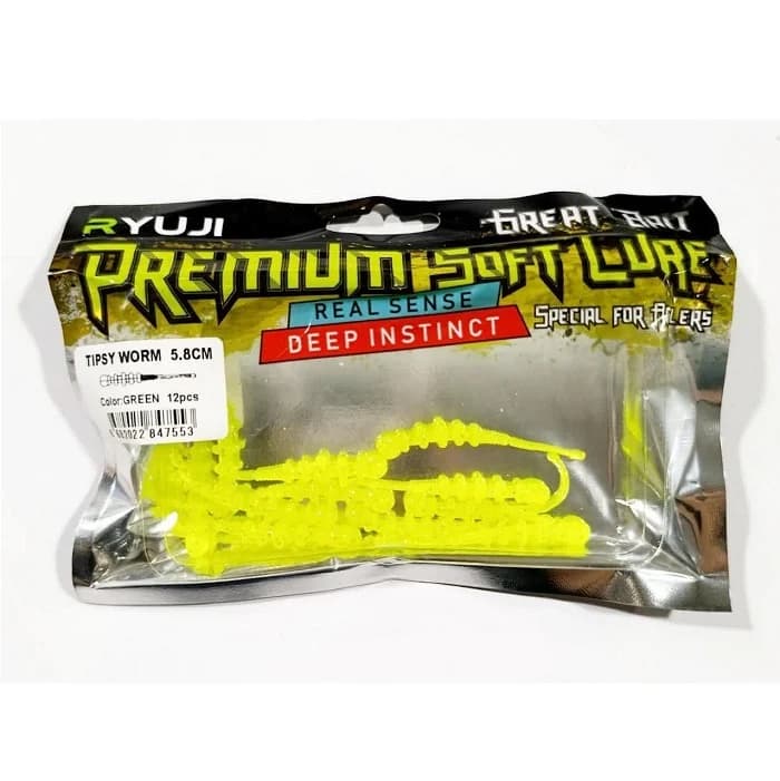 طعمه کرم ماهیگیری ریوجی RYUJI TIPSY WORM | بسته 12 عددی — تصویر ۴