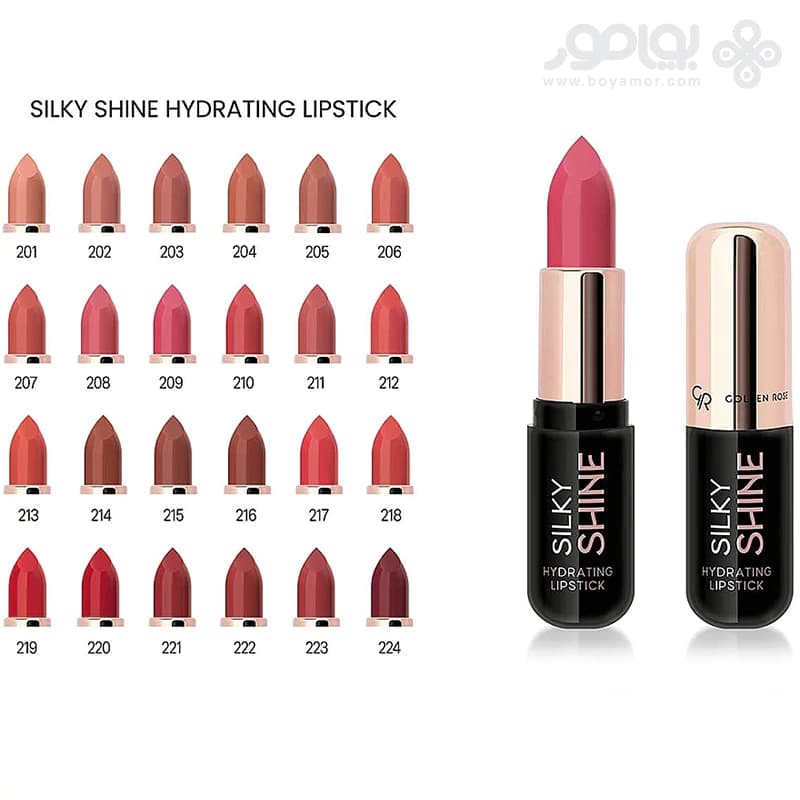 رژ لب جامد گلدن رز مدل SILKY SHINE شماره 224 — تصویر ۴