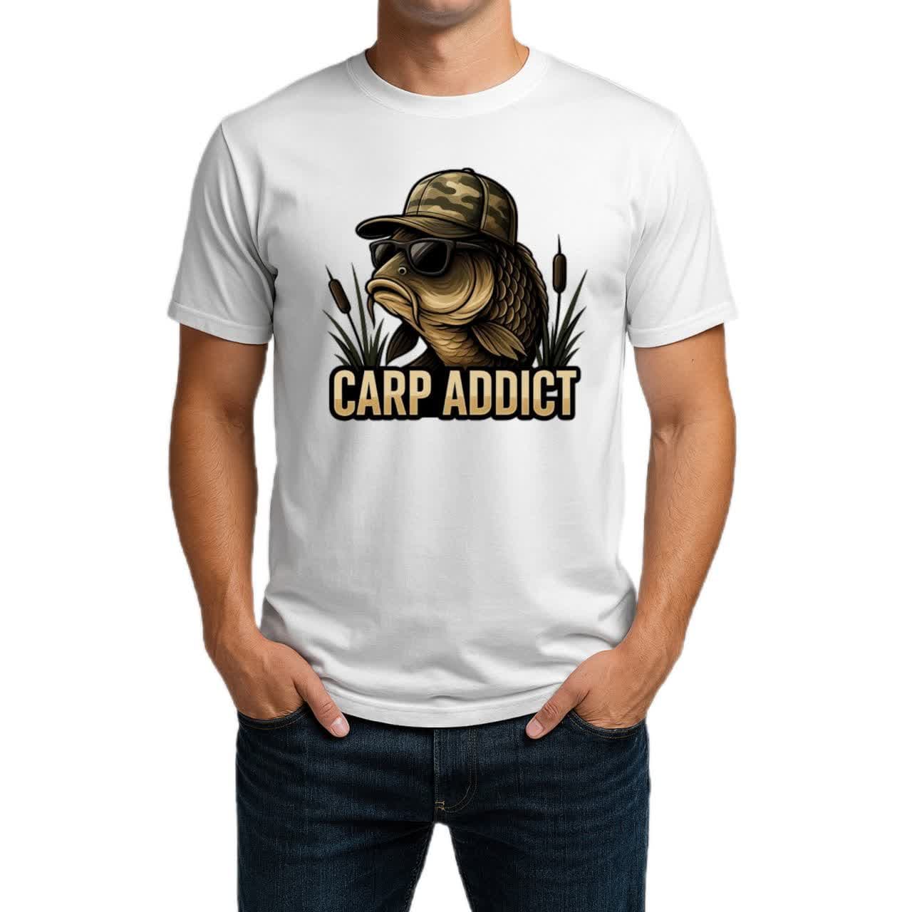 تیشرت نخی سفید و مشکی طرح Carp Addict