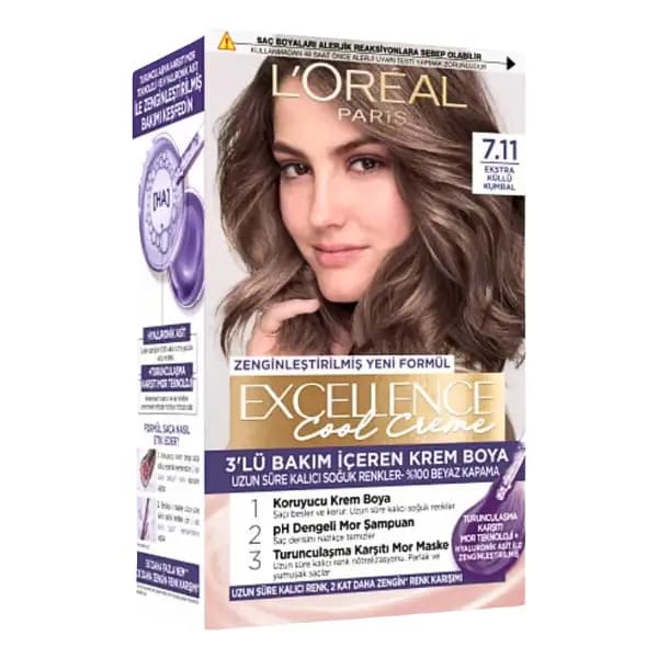 کیت رنگ مو لورآل LOreal سری Excellence Cool Creme شماره 7.11 پایه رنگ قهوه ای خیلی تیره — تصویر ۱۰