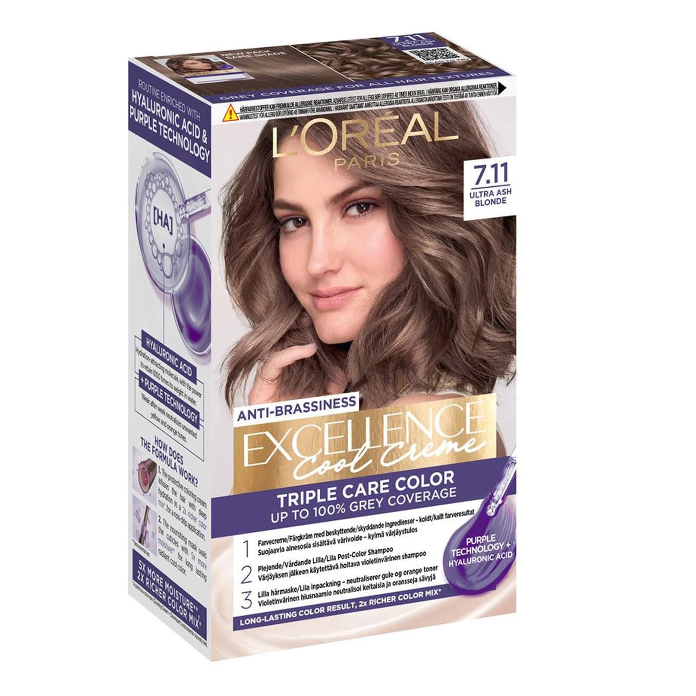 کیت رنگ مو لورآل LOreal سری Excellence Cool Creme شماره 7.11 پایه رنگ قهوه ای خیلی تیره — تصویر ۲