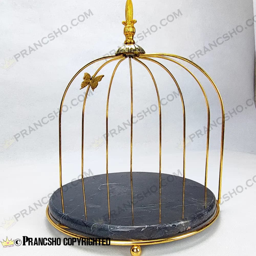 استند سنگی قفس و پروانه یک طبقه طلایی سنگ مشکی خط سفید — تصویر ۲