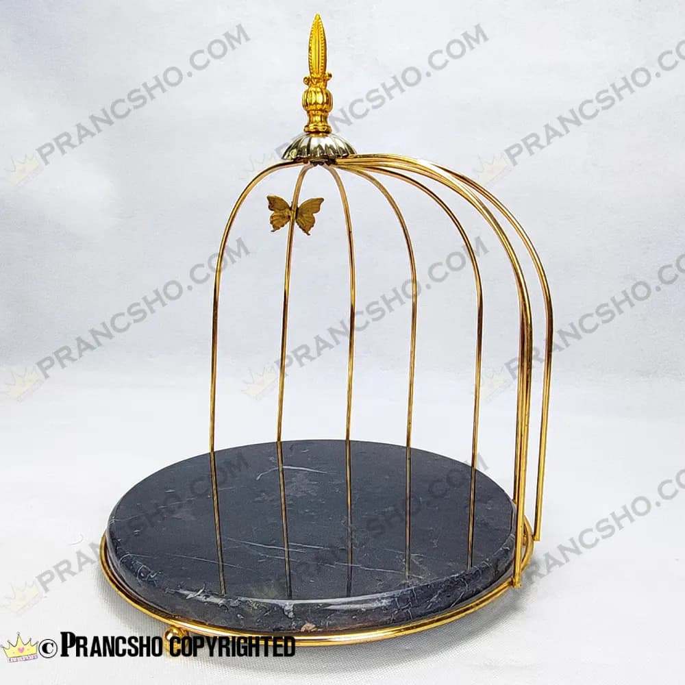 استند سنگی قفس و پروانه یک طبقه طلایی سنگ مشکی خط سفید — تصویر ۴