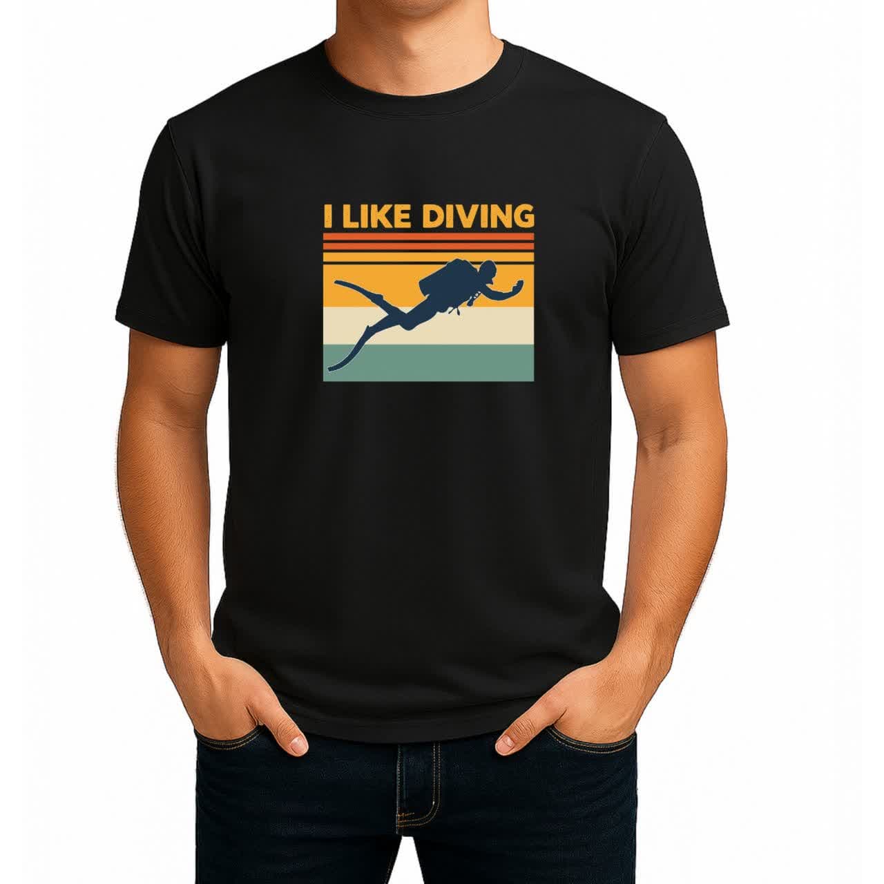 تیشرت نخی سفید و مشکی غواصی طرح I Like Diving
