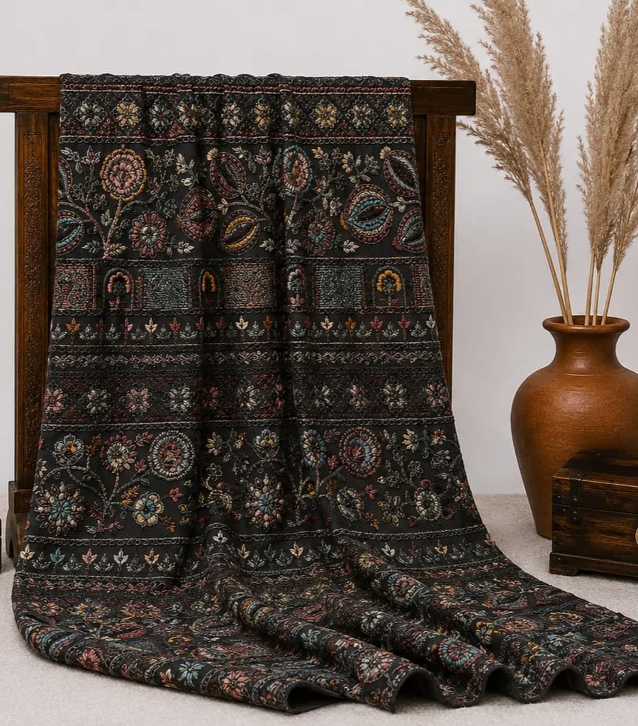 پارچه لینن هندی سوزندوزی طوسی