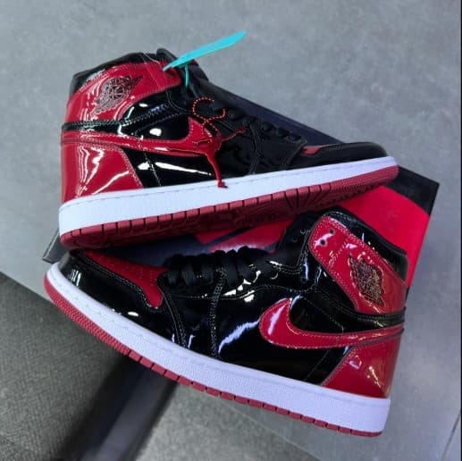 کفش نایک ایر جردن وان ساقدار ورنی مشکی قرمز ( مستر کوالتی ) Nike Air Jordan 1 High Patent Bred — تصویر ۴