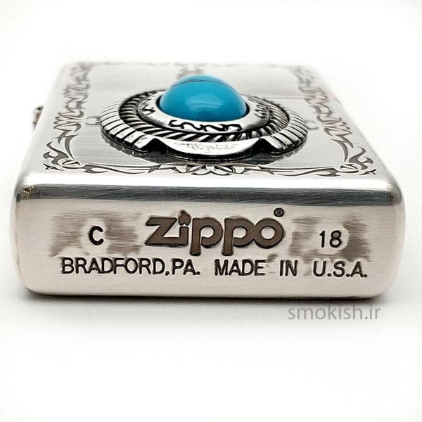 فندک زیپو روکش نقره Zippo Blue Stone Antique Silver Plate — تصویر ۳