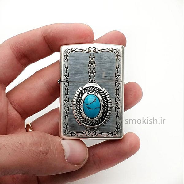 فندک زیپو روکش نقره Zippo Blue Stone Antique Silver Plate — تصویر ۷