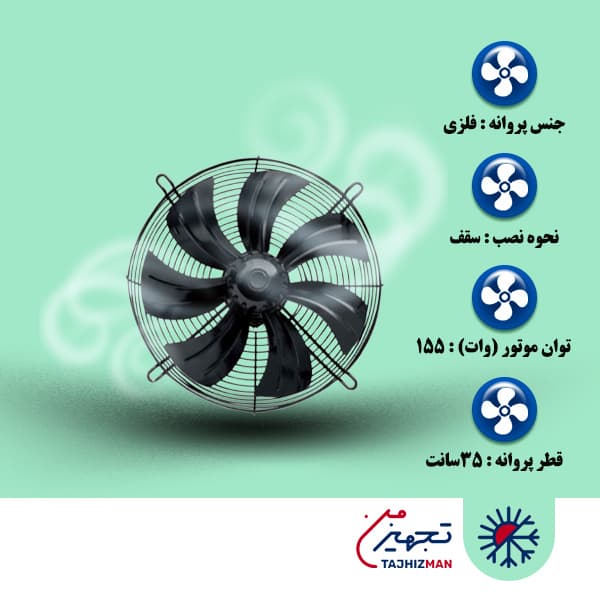 هواکش 35 سانت هفت پر فلزی بدون قاب دمنده VIK-35A4S2