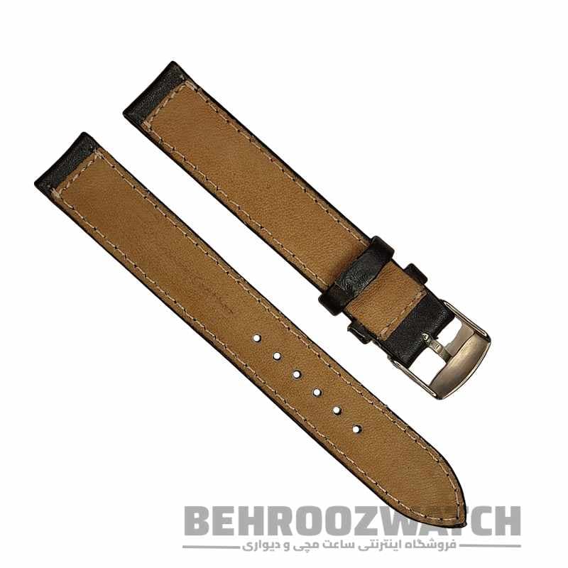 بند ساعت مچی زنانه چرم طبیعی PG ساده مشکی سایز 16 — تصویر ۶