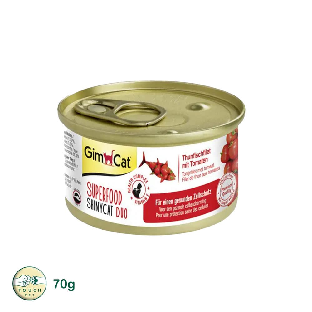کنسرو گربه جیم کت GimCat مدل ShinyCat طعم فیله ماهی و گوجه ۷۰ گرم