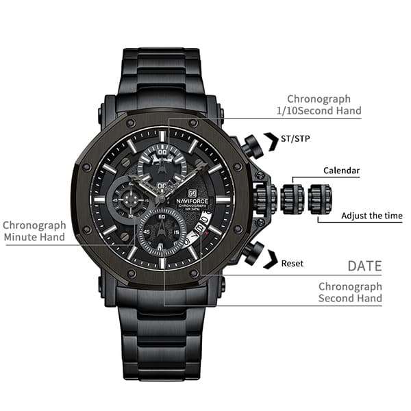 ساعت مچی مردانه نیوی فورس Naviforce NF8065 بند فلز (در هفت رنگبندی) — تصویر ۴